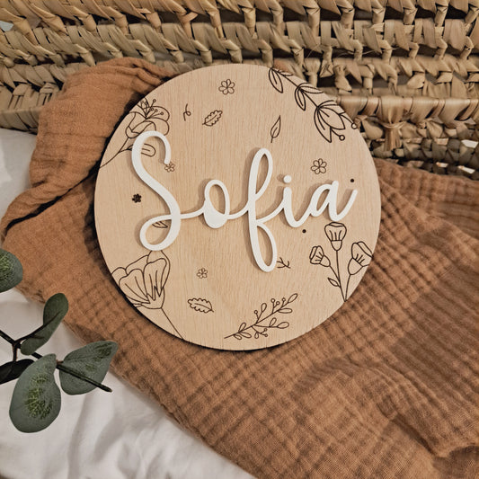 Placa bebé personalizada florecitas